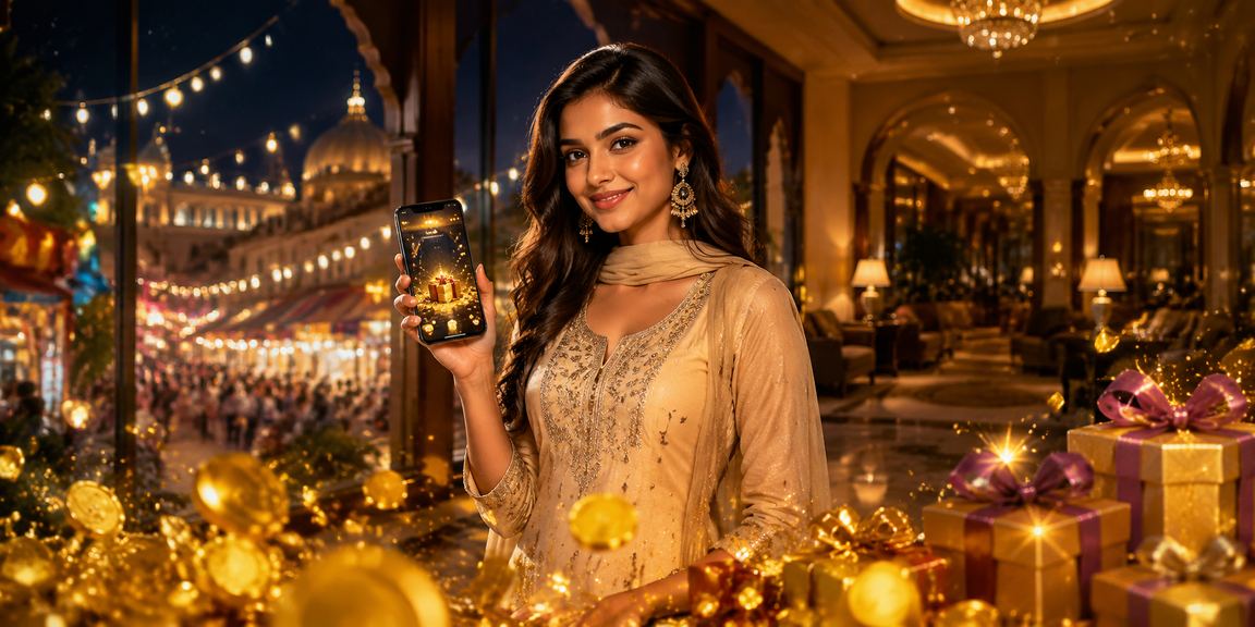 Indian woman enjoying casino app on mobile