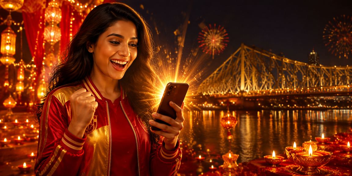 Kolkata Diwali festival night with cricket and online betting theme